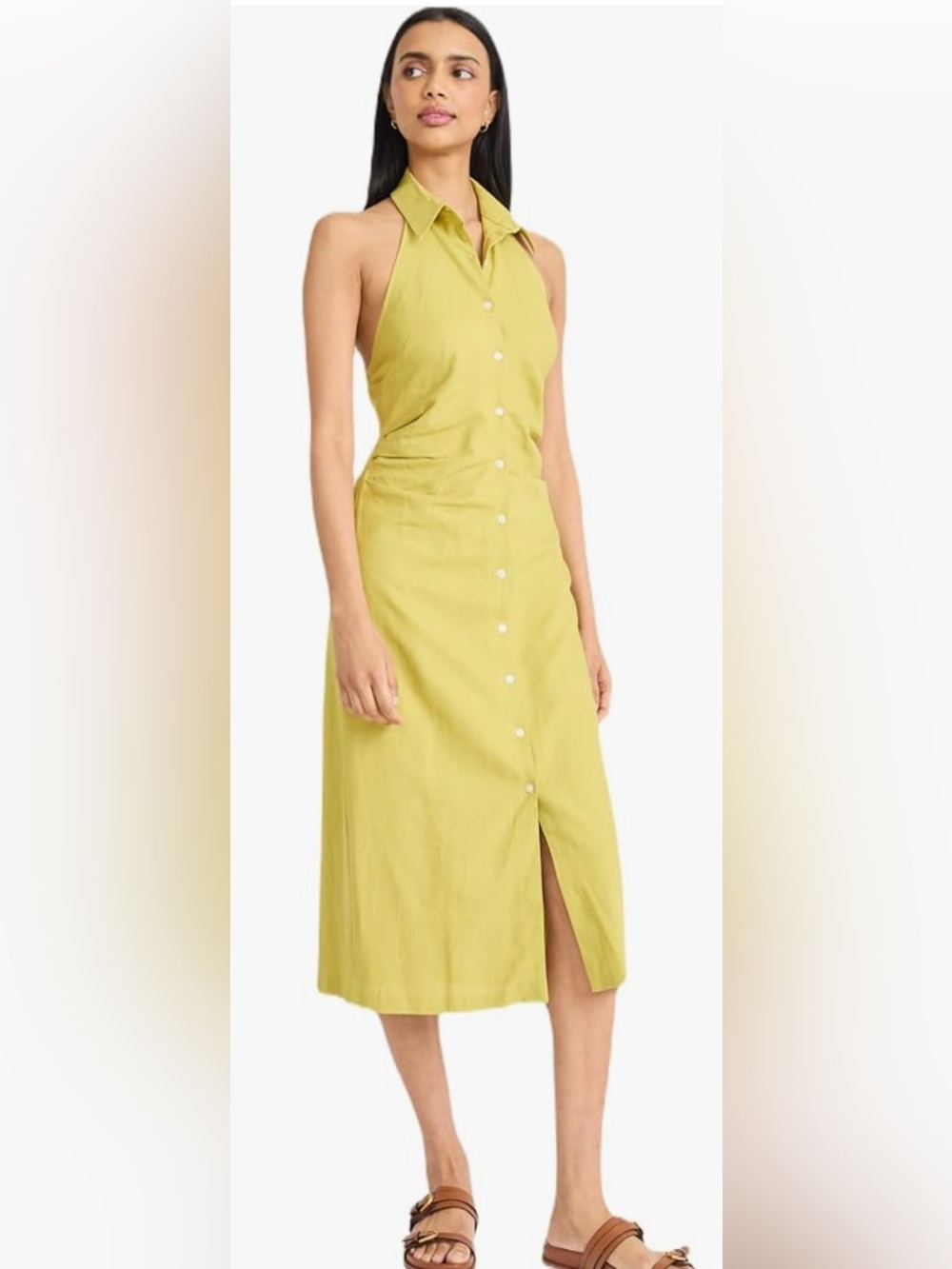 Linen-Blend Button-Front Maxi Dress